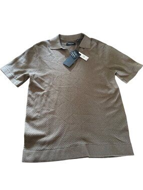 Kenneth Cole Mens Taupe Polo Shirt Textured Knit Size L 60% Cotton 40% Viscose N